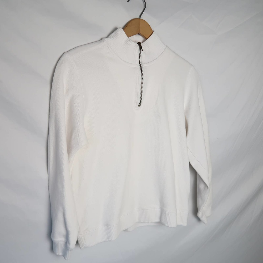Debbie Morgan white ribbed knit 1/4 zip pullover sweater L - Picture 4 of 8